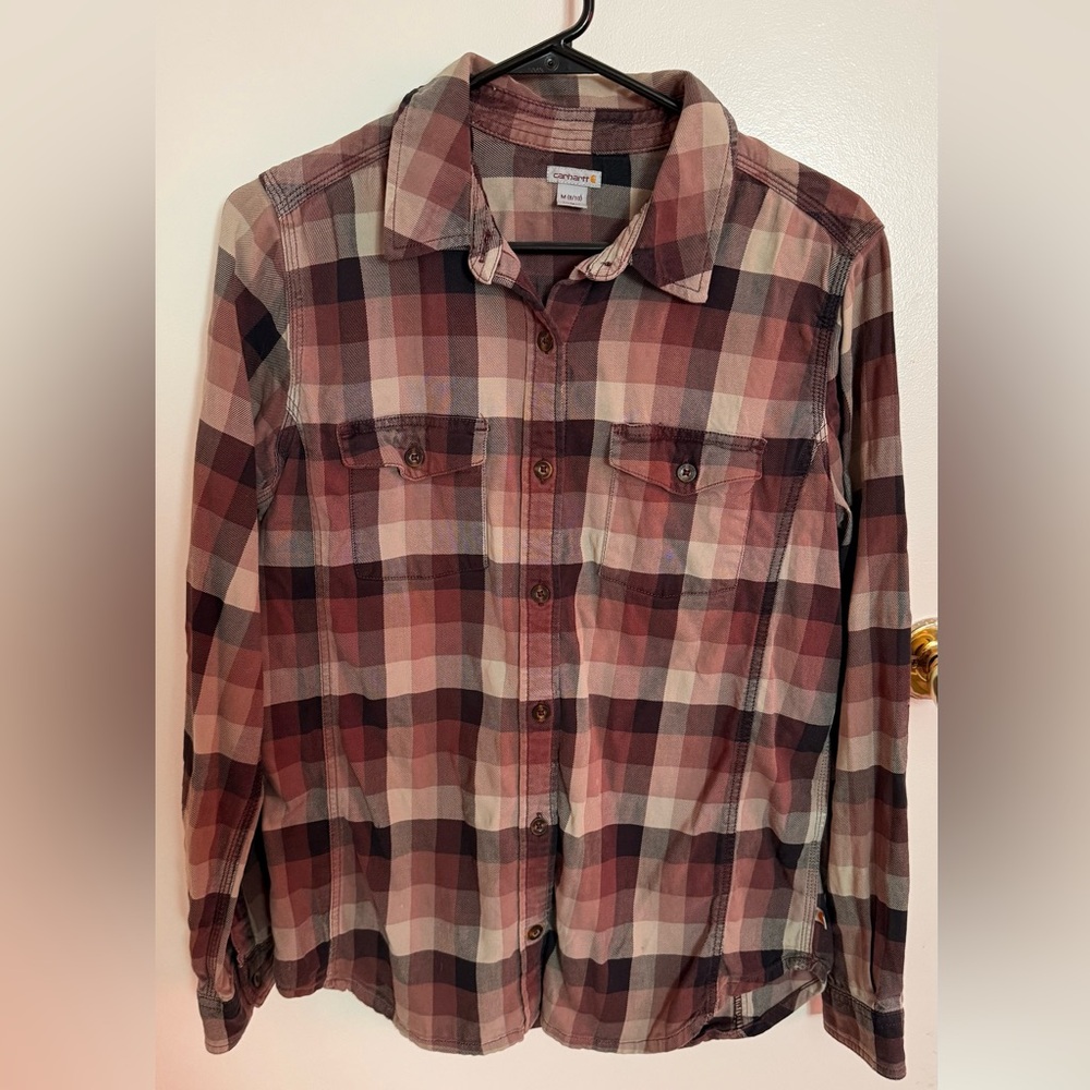 Carhartt Plaid Button-Front Shirt in Maroon, Cream and Brown